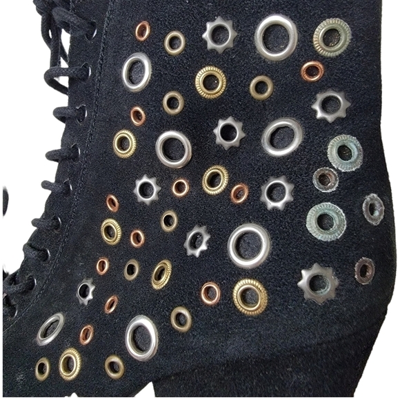 Seychelles Black Suede Platform Bootie Studded Chunky Heel Lace Up 90s Y2K 8 - Picture 8 of 14